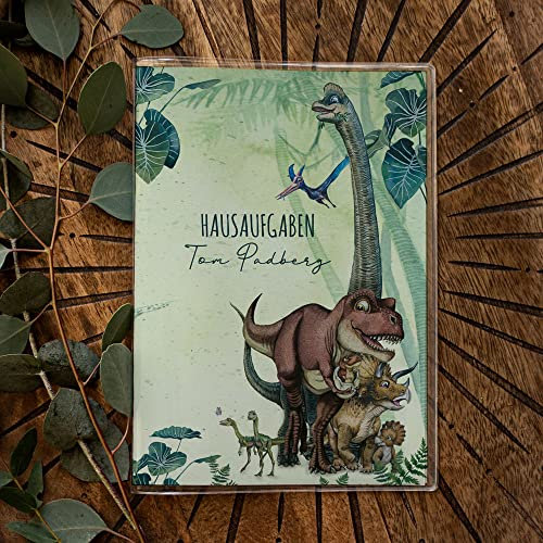 Hausaufgabenheft Hülle Dinos Dino T-Rex Dinosaurier personalisierbar Schulanfang Schulanfänger Einschulung Wunschname Name hh10 - ausgewählte Größe: *Hülle Hausaufgabenheft*