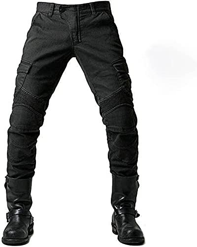 sigaer Pantalones de Motorista para Hombre,Transpirables,Resistentes al Desgaste,con 2 Pares de Protecciones en Cadera y Rodillas,Almohadillas extraíbles(Negro,XL)