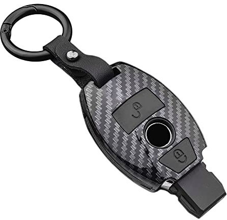 ontto Schlüsselhülle Passt für Mercedes Autoschlüssel Hülle Schutzhülle Cover für Mercedes A B R G Klasse GLK GLA w204 W251 W463 W176 Schlüsselbox Schlüsselanhänger ABS 2 Tasten Kohlefaser Schwarz