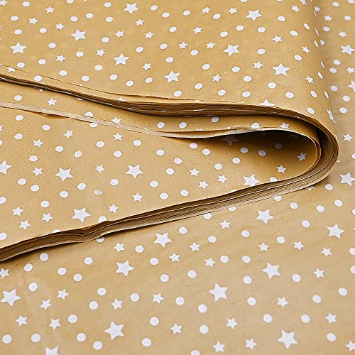 Seidenpapier, 50 x 35 cm, weiße Sterne, Braun, Geschenkpapier, Großpackung für Weihnachten, Hochzeit, Geburtstag, DIY-Geschenkdekorationen, 50 Stück