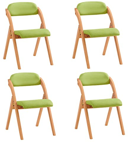 SoBuy Klappstuhl Holz gepolstert 4er Set - Ergonomischer Küchenstuhl & Esszimmerstuhl, Faltbar & Platzsparend, Fertig Montiert, Für Küche, Balkon, Büro, Grün 47,5 x 77 x 59 cm FST92-GRx4