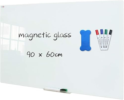 XIWODE Whiteboard Glass, 90 x 60cm,glass'board, transparente ecken, passt zur schule, den studenten, den büros und dem kaffee-bereich…