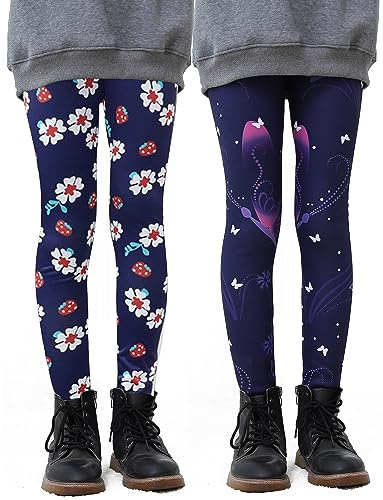Maeau 2-pack varma leggings för flickor, barn, vinterbyxor, fleecefodrade tjocka byxor, termobyxor, bomullsleggings, fodrade höst 3–13 år/100–160 cm, 15, 130