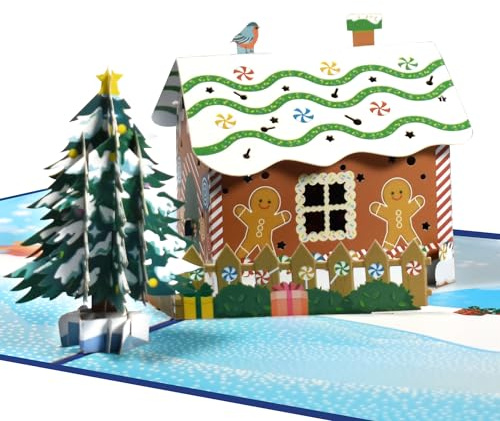 Magic Ants Pop Up Weihnachtskarte - 3D Grußkarte mit Lebkuchenhaus und Weihnachtsbaum