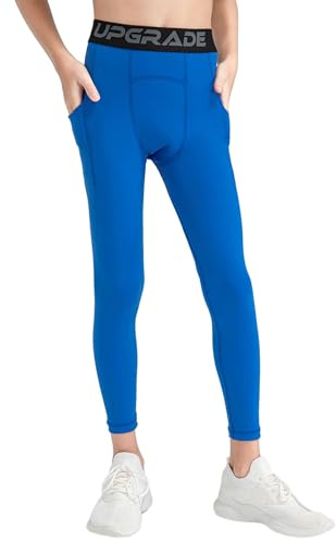 Naiyafly Collants de compression pour garçons avec poches, couche de base pour enfants, collants de sport à séchage rapide, collants chauds, collants de sport athlétiques, collants de course, noir