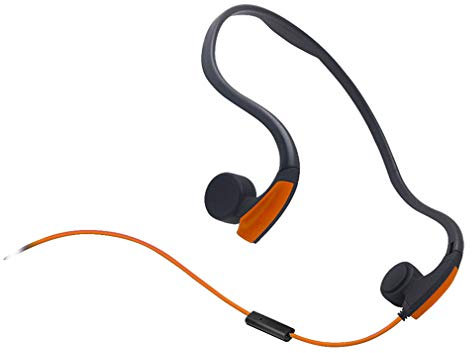 DESAV Auriculares de conducción ósea con micrófono estéreo de oído abierto con cable a prueba de sudor con reducción de ruido, naranja