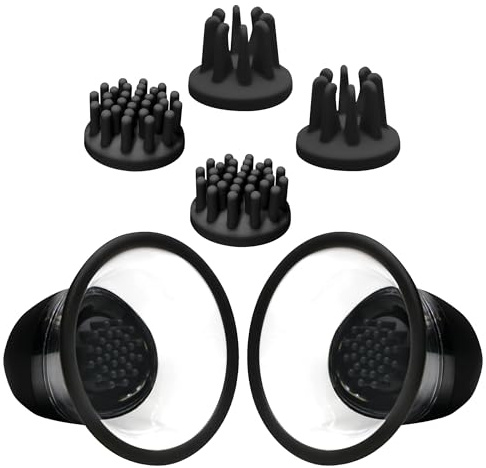 SIZE MATTERS Rotating Nipple Suckers for Men, Women, & Couples. Nipple Stimulators with 4 Attachments. Strong Suction Grip, Made with Premium Silicone. 7 Piece Set, Black.