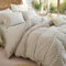 Herside Set di biancheria da letto con copripiumino in morbida microfibra, motivo shabby chic, 3 strati, con pompon bianchi, con frange, per letto matrimoniale, con 2 federe, beige e bianco