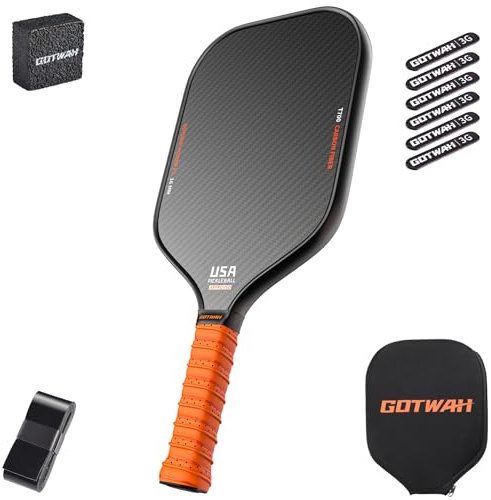 GOTWAH P1 Racchetta da pickleball in fibra di carbonio 3K T700, approvata USAPA, nucleo polimerico ape 16 mm, superficie ruvida grana