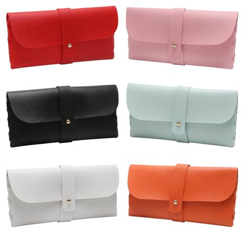 Weniubit 6 custodie per occhiali da sole, in morbida pelle PU, antigraffio, per donne, uomini, bambini, Multicolore, Taglia unica