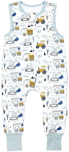 TupTam Saco de Dormir Bebé con Piernas – Saco de Dormir Niños 2.5 TOG para Todo el Año, Algodón OEKO-TEX, Excavadora de obras Tractor Caterpillar, 104-110