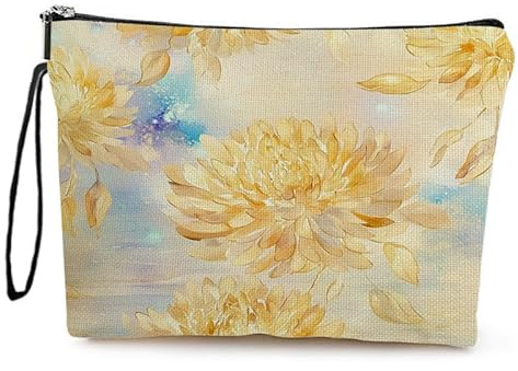 Kosmetiktasche Goldene Blumen Schminktasche Tragbare Reise Kosmetiktasche Set,Klein Niedliche Vielseitige Geldbörse Klein, Kosmetiktasche Damen,Reißverschlusstasche Kosmetik Tasche