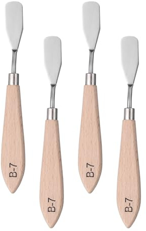 QUARKZMAN 4 Piezas Espátula de Paleta para Pintura 7.09 Hoja de Acero Inoxidable con Mango de Madera de Haya para Mezcla de Colores en Óleo y Acrílico