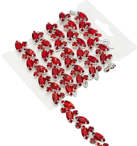 FINGERINSPIRE 0,91 m de largo eslabones de cadena de cristal estrás 16 mm de ancho rojo rombo redondo cadena con cuentas de jacinto con papel de cartón Collares Pulseras Juegos de manualidades para