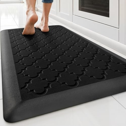 TranquilRelax 4/5 Inch Thick Anti-Fatigue Kitchen Mat Water Resistant Non-Slip Kitchen Floor Mat Ergonomic Comfort Standing Mat for Home Kitchen Office Laundry 17.3x 24 Black
