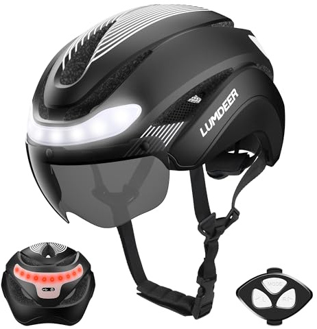 LUMDEER Fahrradhelm Erwachsene,LED-Leuchten Vorne und Hinten,Life Helm Für Fahrräder und E-Scooter,Rollerhelme mit Fernbedienung,Abnehmbare Schutzbrille