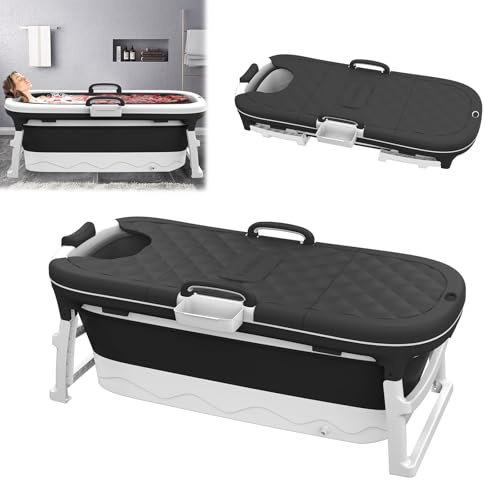 VANCHEMO Faltbare Badewanne 138x62x52 cm, Mobile Badewanne Erwachsene für kleines Badezimmer (Schwarz, Ohne Badewannenmatte)