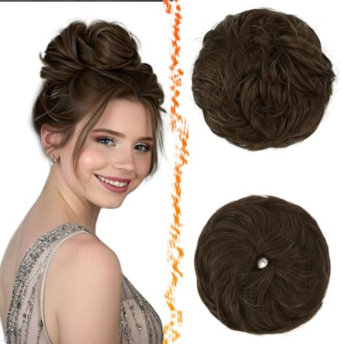 BARSDAR 2 Stücke Haarteil Mit Gummiband, Messy Bun Haargummi Haar Dutt Extensions für Damen Synthetisch Haaren Hochsteckfrisuren Dickes Haardutt Haarverlängerung Haarteile - Schokoladenbraun