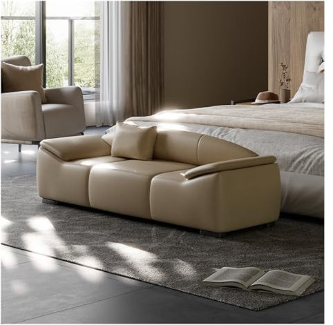 Gepolsterte Bettbank mit Polsterarmen, stilvoller Fußhocker für Wohnzimmer und Schlafzimmer, Eingangsbereich, Beige, 180 x 50 x 54 cm, vielseitige Heimdekoration