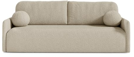 Dreisitzer Sofa mit Schlaffunktion und Bettkasten, Schlafsofa mit Stauraum und Federkern, Couch mit Rückenpolstern, losen Kissen, modernes Schlafsofa mit Bettfunktion (Beige, 206x95x87 cm)
