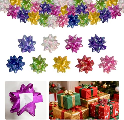 CIYIN Fiocchi Regalo Fiocchi Decorativi Autoadesivi 3 Pollici, Pellicola Iridescente (Arcobaleno), 9 Colori, 10 Pezzi per Colore, Totale 90 Pezzi.