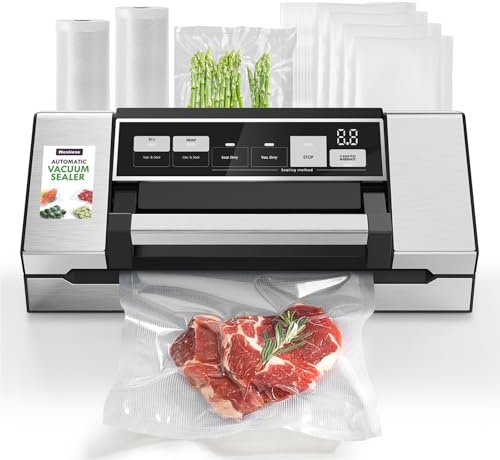 Macchina sigillatrice sottovuoto, superpotente sigillatore alimentare di progettazione da 95kPa 140W a impugnatura manuale, lamina a doppia chiusura con indicatore incorporato Cutter (Black)