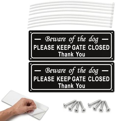 Vfrdsa Beware of the Dog Sign - Please Keep Gate Closed Sign | Dog Warning Signs for Gates, 25×9cm Aluminium UV & Rust & Water-Resistant Self-Adhesive Sign with Pre-Drilled Holes for Home & Garden
