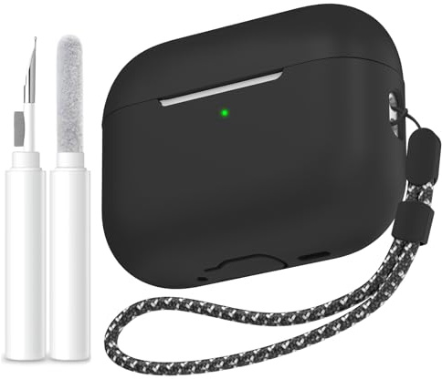 AhaStyle Hülle für AirPods Pro 3 (2025) Mit Reinigungsstif/Handschlaufe | Kabelloses Laden, Front-LED Sichtbar, Premium-Silikon, Rundumschutz, Stoßfest, AirPods Pro 3.Gen Kopfhörer Zubehö