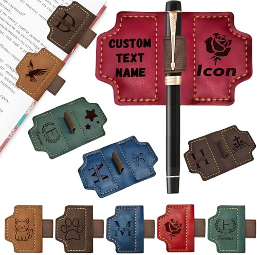 Lesezeichen Magnetisch mit Stifthalte Personalisiert Lesezeichen aus Leder mit Namen, Initialen und Logo Geschenk für Kinder Frauen Männer Buchliebhaber