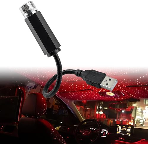 Car Roof Lights Mini Lamp,LED Roof Atmosphere Light,LED Starlight Projector,USB Plug Night Light,Romantic Car Ceiling Starlight Projector Night Lights for Auto,Bedroom,Living Room,Party (Red)
