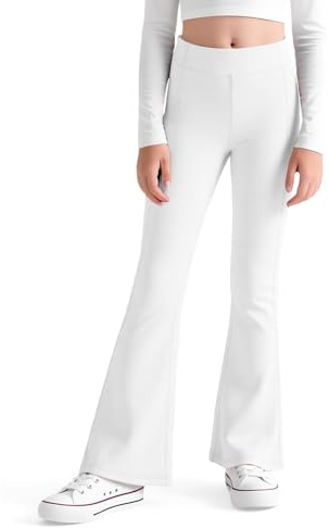 JinBei Leggings Acampanados Niñas Cintura Alta Pantalones Campana Forro Cepillado Infantiles Blanco Bootcut Legging Cómodos Ropa Elásticos Mallas Niña para Deportes Baile Casual, 8-9 Años