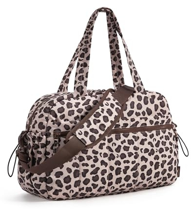 BAGSMART Sportväska dam, resväska 24 l weekender vattenavvisande reseväska handbagage gymväska klinikväska födelse sjukhusväska med PVC våt väska för fitness, simning, bastu, Leopardtryck, S