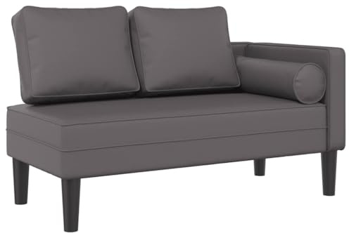 QZZCED Chaiselongue Grau Kunstleder mit Kissen – Elegante Recamiere für Wohnzimmer und Loungebereich