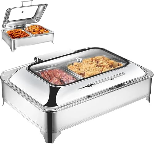 Chauffe-Plats Électrique en Acier Inoxydable avec Couvercle Transparent, Idéal pour Les Buffets Et Banquets Professionnels (GN1/2)