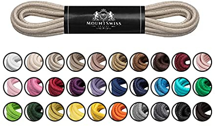Mount Swiss Luxury Skoband I vattenavvisande och slitstarka skosnören runda ø 2–3 mm av fin bomull/vaxad för affärskostym och läderskor I Ädel Shoelaces längder 45–120 cm, Ljusbeige, 90 cm / ø 3 mm