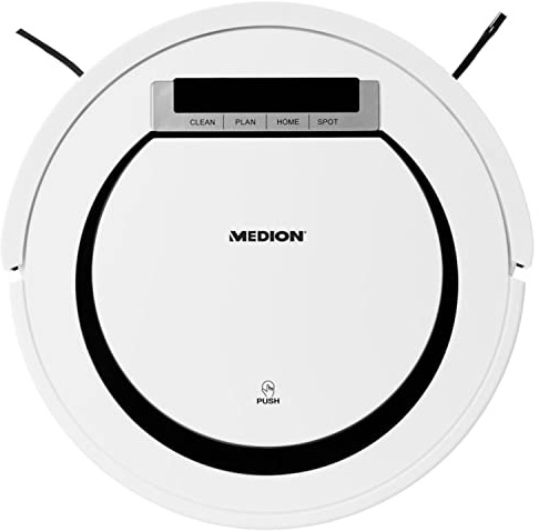 MEDION MD 18600 Saugroboter (90 Min. Laufzeit/autom. Rückkehr zur Ladestation/Direktabsaugung von Hartböden, Teppiche, Fliesen, Laminat/Tierhaare optimiert/Modell 2018) weiß