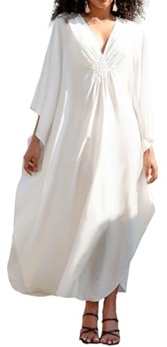 L-Peach Damkaftan av bomull, kaftan, lång klänning, maxi strandklänning, täcka bikini, en storlek