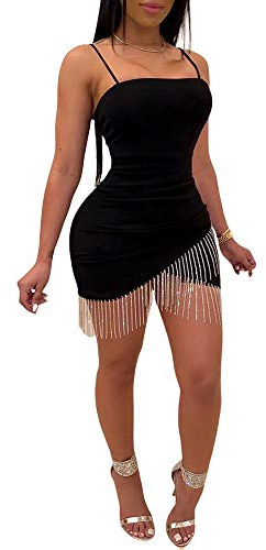 Loalirando Chic Damen Minikleid mit Quaste Asymmetrisches Kleid Sommerkleid Sexy Party Clubwear