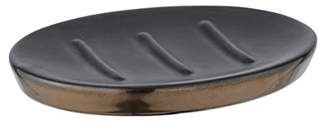 WENKO Seifenablage Brandol, Seifenschale zur Aufbewahrung von Handseife, aus hochwertiger Keramik, 10 x 1,5 x 12 cm, Schwarz/Kupfer