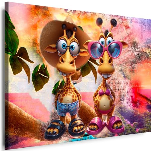 Myartstyle - Bilder Film Cartoons Tiere Kinder Giraffen 70 x 50 cm LeinWandBilder Xxl - 1 Teilige WandBilder Art 3D Modern Kunstdrucke w-a-2042-32