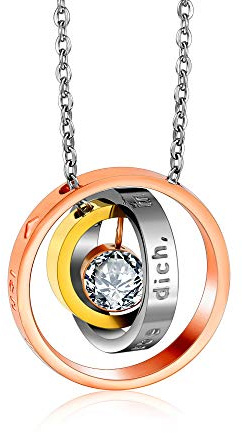 Kim Johanson Edelstahl Damen Halskette *Tricolor* in Silber, Gold & Roségold | Geschenk für die Liebe oder Mama | Kristall | verstellbare Kette inkl. Schmuckbeutel