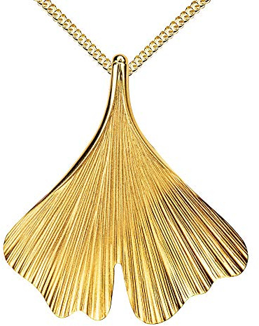 Großer Gold Anhänger 585 Gold 14 Karat 14K mit Ginkgo-Blatt Kettenanhänger Gold für Damen mit Halskette Länge wählbar.