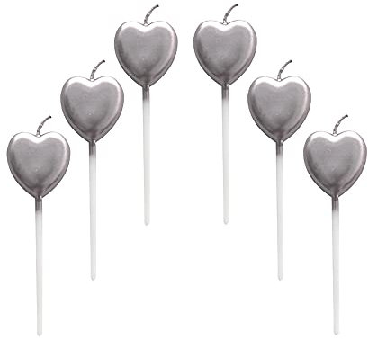 Vela de cumpleaños en forma de corazón,6 Pcs Velas únicas para Decorar Pastel de Fiesta di Cumpleaños y Bodas,Velas Decorativas para Decoración un Tarta,Plateado