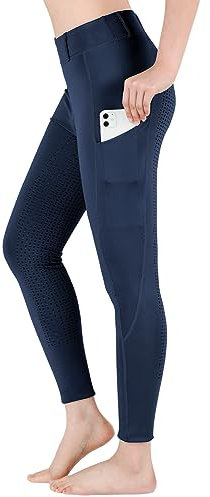 beroy Reitleggings Mädchen mit Gürtelschlaufe, Reithose Damen Vollbesatzhose,Flex Reitsport Leggings mit Handytasche Navy XXXL