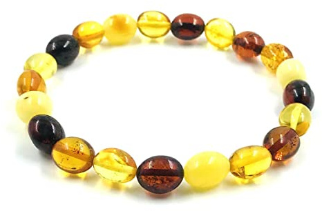 Bracciale unisex in ambra baltica naturale (19 cm) – ambra baltica lucidata – Bracciale in ambra per adulti (arcobaleno), 7.5 inches, Pietra