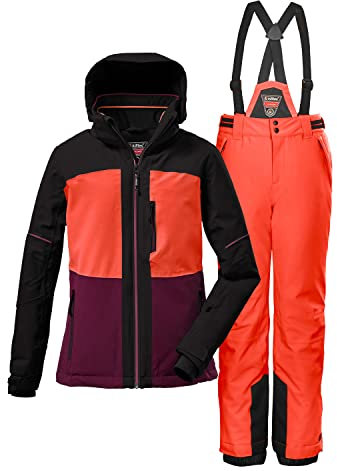 Killtec Mädchen Skianzug Größe 116 aus Skijacke KSW72 orchidee/orange und Skihose KSW77 schwarz
