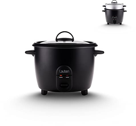 Lauben Rice Cooker 600BC Reiskocher Klein mit Fassungsvermögen 0,6l, Metalldämpfeinsatz, Deckel aus gehärtetem Glas, Dampfgarer, Antihaft-Oberfläche, Cool-Touch-Technologie, Keep-Warm-Funktion