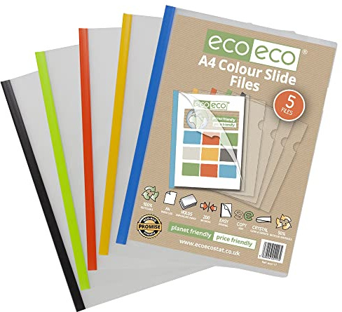 eco-eco A4 50% recycelter Beutel, 20 Stück, leicht zu schieben, farbige Clip-Bar-Projekt-Berichts-Ordner, eco117 x 4