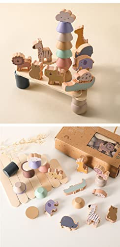 Tierischer Stapelspaß, Holzspielzeug ab 1 Jahr, Montessori Spielzeug, Stapelspiel, Montessori für Babys, Langlebig und Hochwertig, Kinder/Babys ab 12 Monaten, Mit praktischem Beutel zur Aufbewahrung