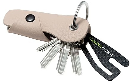 MAGATI Schlüsseletui Occhio Nero mit Einkaufswagenlöser aus Carbon | Key Organizer aus Leder für 1-6 Schlüssel, Geschenk für Damen & Herren, Beige
